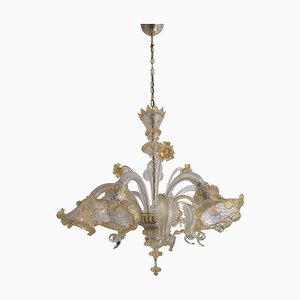 Lámpara de araña veneciana de cristal de Murano dorado y transparente con flores y hojas de Simoeng