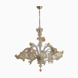 Venetian Transparent and Gold Murano Style Glass Chandelier with Flowers and Leaves from Simoeng