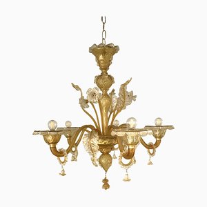 Venetian Transparent and Amber Murano Style Glass Chandelier with Flowers and Leaves from Simoeng