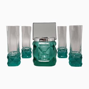 Eiskübel aus Kristallglas mit 4 Gläsern von Lacs, Italien, 1970er, 5er Set