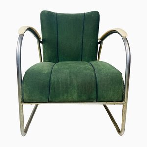 Dutch Tubular Steel and Corduroy Chair, 1940s-1950s