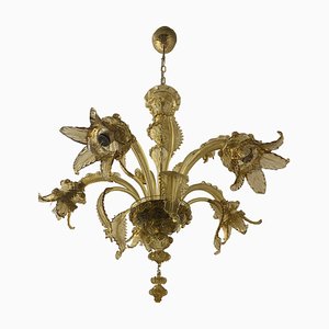 Lámpara de araña en ámbar de cristal de Murano con flores y hojas de Simoeng