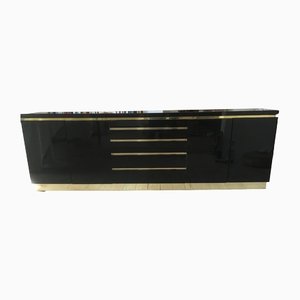 Black Lacquer and Brass Buffet by Jean Claude Mahey, 1970s