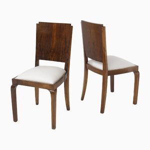Art Deco Walnut and Cotton Chairs, 1920s, Set of 2