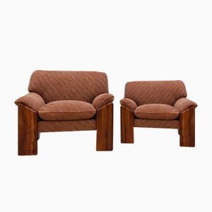 Walnut Armchairs from Mobil Girgi, 1970s, Set of 2