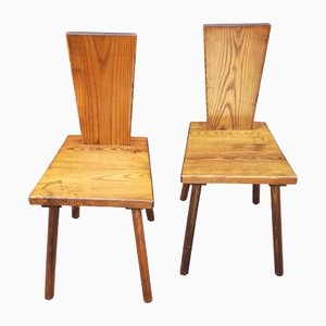 Modernist Oak Chairs, France, Set of 2