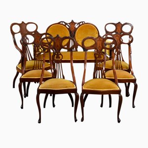 Art Nouveau Mahogany Salon Suite, Set of 7
