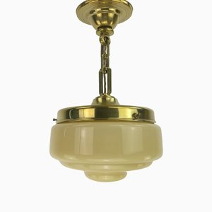Glass and Brass Ceiling Lamp, Germany, 1930s