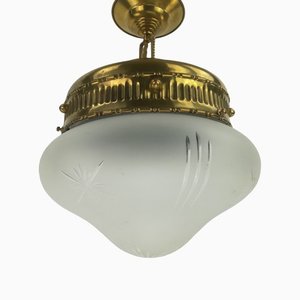 Viennese Ceiling Lamp with Glass Shade, 1910s