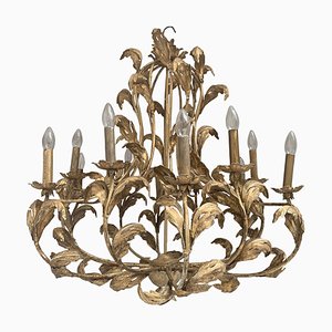 Lámpara de araña de hierro forjado con 10 luces Florentine Art de metal pintado a mano en oro de Simoeng, Italia