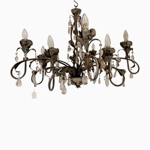 Florentine Art Brown and Gold Handmade Brushed Metal 10 Light Wrought Iron Chandelier from Simoeng, Italy