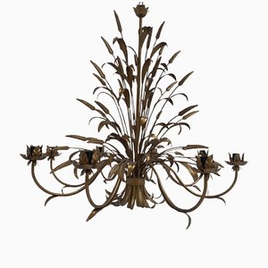 Lámpara de araña Florentine Art de hierro forjado con 8 luces de metal cepillado marrón y dorado hecha a mano de Simoeng, Italia