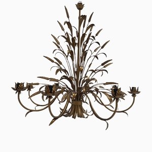Lámpara de araña Florentine Art de hierro forjado marrón y dorado hecha a mano de metal cepillado con 8 luces de Simoeng, Italia