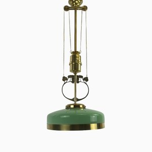 Art Nouveau Viennese Adjustable Chandelier with a Linden Green Overfong Glass, 1920s