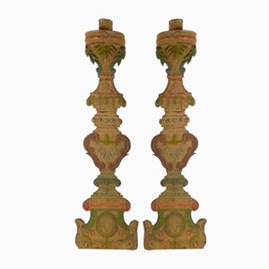 18th Century Painted Sheet Metal Candle Holders, Set of 2