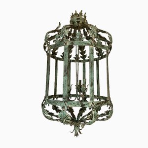 Lámpara de araña de arte florentino de hierro forjado verde y metal Argilla de Simoeng, Italia