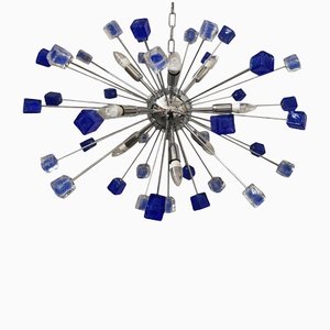 Lámpara de araña Sputnik italiana de cristal de Murano azul hecha a mano de Simoeng