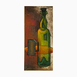 Still Life with Bottle, 1950s, Oil on Panel, Framed