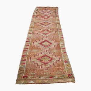 Vintage Turkish Pink Beige Oushak Runner Rug, 1950s