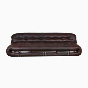 Brown Leather Soriana Sofa by Afra & Tobia Scarpa for Cassina, 1970s