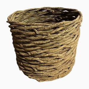 Antique Willow Wicker Circular Log Basket, 1890s