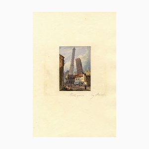 After Samuel Prout, Two Towers, Bologna Miniature, 1832, Aquarelle