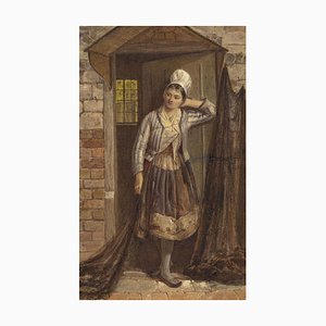 Frederick Albert Slocombe, niña holandesa en una puerta, finales del siglo XIX, acuarela