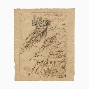 Bocetos de batalla y diosa clásica de William Lock the Younger, 1780, dibujo a tinta