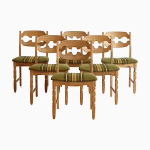 Quartersawn Oak Razor Blade Dining Chairs attributed to Henry Kjærnulf, Denmark, 1960s, Set of 6