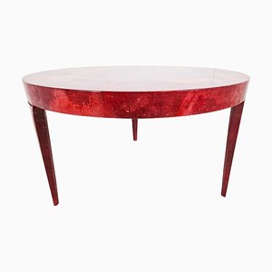 Italian Red Lacquered Parchment Dining Table attributed to Aldo Tura, 1960s
