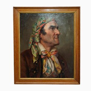 French Napoleon III Artist, Gentleman in Headscarf, 1860, Oil Painting, Framed