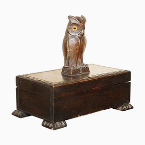 Antique Swiss Black Forest Owl Cigar Box