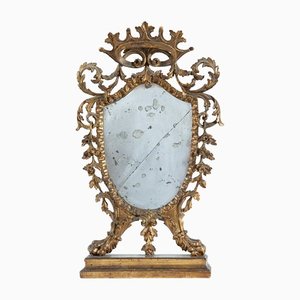 Antique Support Mirror in Golden and Carved Wood
