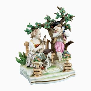 Antique Sculptural Group in Polychrome Porcelain from Capodimonte, Naples, Early 20th Century