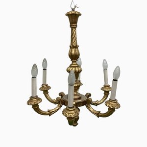 20 Century Biedermeier Carved Wooden Luster Gold-Colored Painted Chandelier
