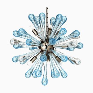 Lámpara de araña Sputnik de cristal de Murano con gotas de aire en azul claro y transparente de Simoeng