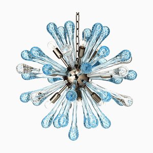 Lustre Sputnik en Verre Murano Bleu Clair et Transparent avec Air Drops de Simoeng