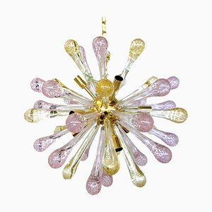 Murano Glas Sputnik Kronleuchter in Gold und Rosa mit Tropfen von Simoeng