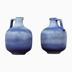 Scandinavian Modern Blue Ceramic Vases by Gunnar Nylund for Rörstrand, Sweden, 1950s, Set of 2