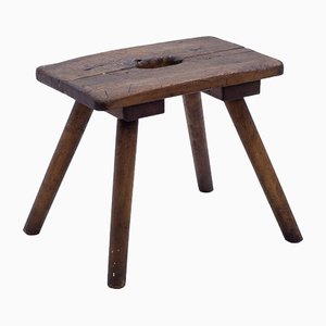 Mid-Century French Rustic Wood Stool