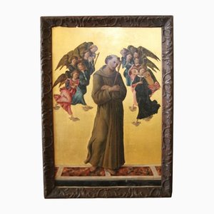 After Sandro Botticelli, St. Francis of Assisi with Angels, 1800s, Huile sur Toile, Encadrée