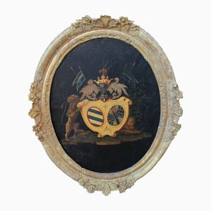 Coat of Arms of the Count of Ludres and Custine, 1700s, Oil on Canvas, Framed