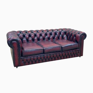 Red Leather 3-Seater Chesterfield Sofa, 1970s