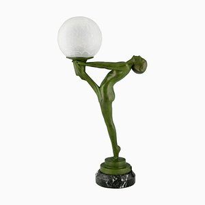 Art Deco Lamp of Standing Nude with Ball by Max Le Verrier, 1930s