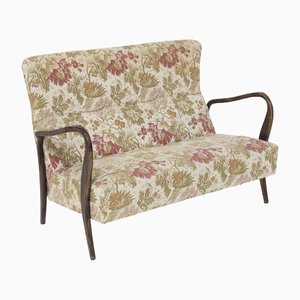 Sofa in Wood and Floral Fabric attributed to Paolo Buffa, 1950s