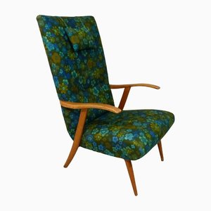 Lounge Chair with Flower Upholstery, 1960s
