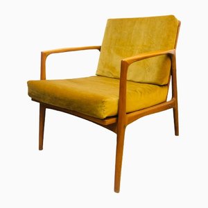 Easy Chair with Yellow Velvet Cover, 1960s