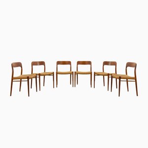 Model 75 Chairs in Teak by Niels O. Möller for J.L. Møllers, Set of 6