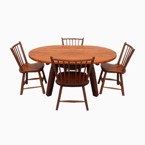 Vintage Brutalist Dining Table & Chairs, 1950s, Set of 5