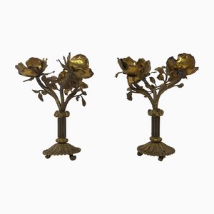 Vintage Brass Table Ornaments with Flowers, France, 1960s, Set of 2